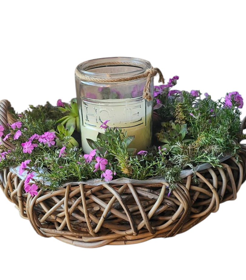 Pflanzschale Pflanzkorb XL natürliches Rattan grey Ø 50cm rund Henkel