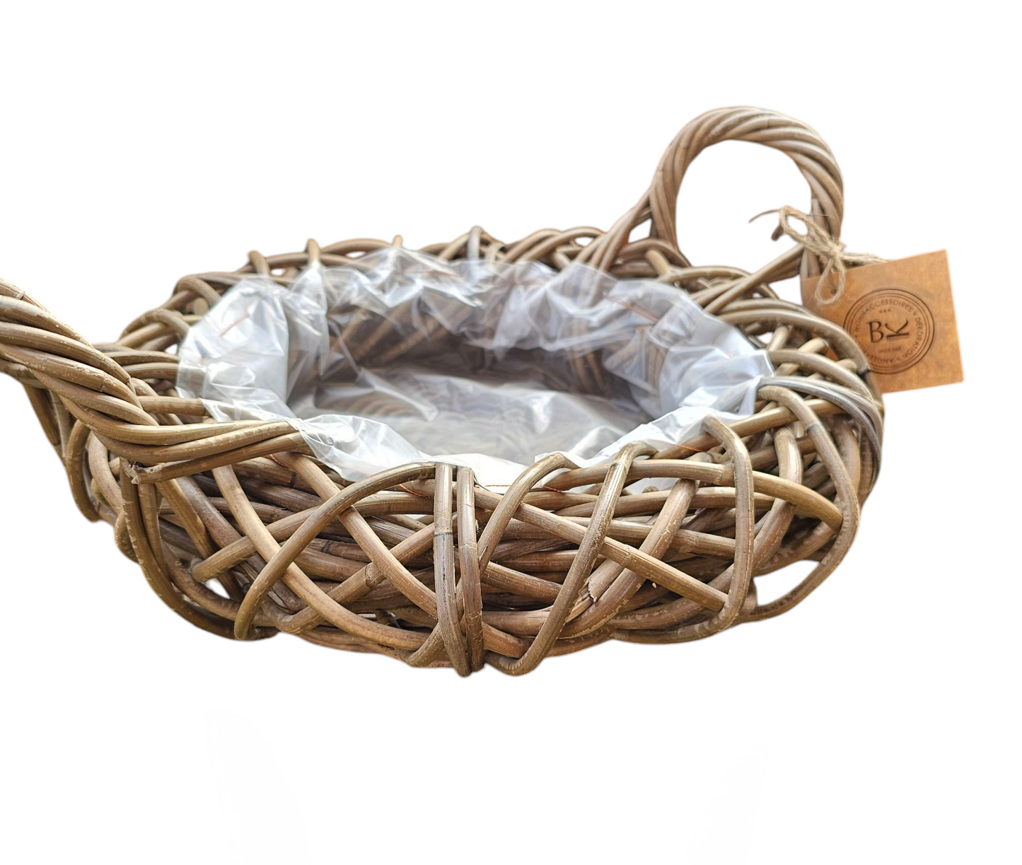 Pflanzschale Pflanzkorb L natürliches Rattan grey Ø 40cm rund Henkel