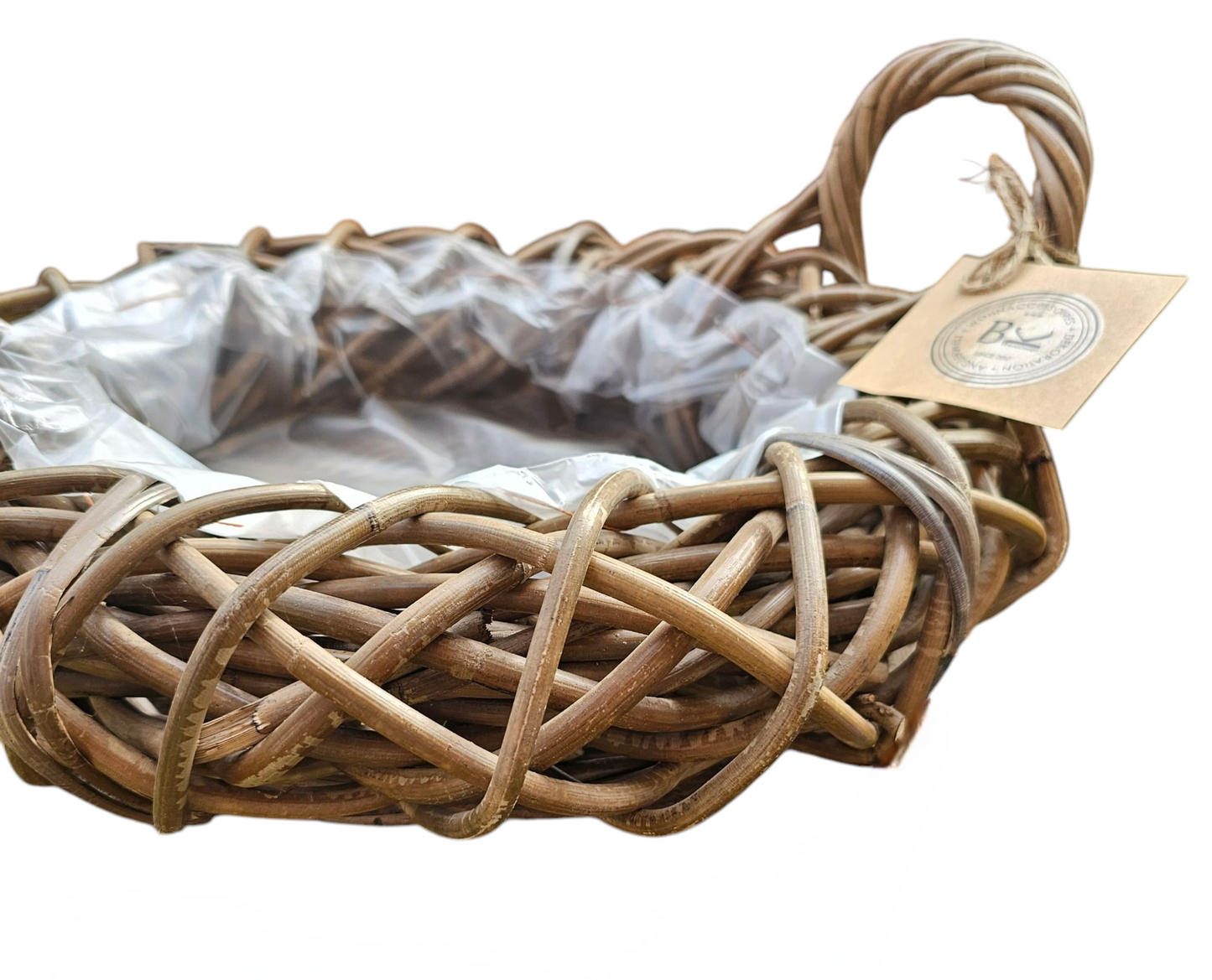 Pflanzschale Pflanzkorb L natürliches Rattan grey Ø 40cm rund Henkel