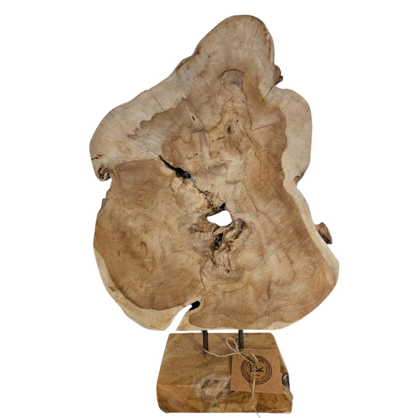 Ornament Baumscheibe auf Holzsockel Holz Skulptur Naturprodukt unbehandelt Nr5