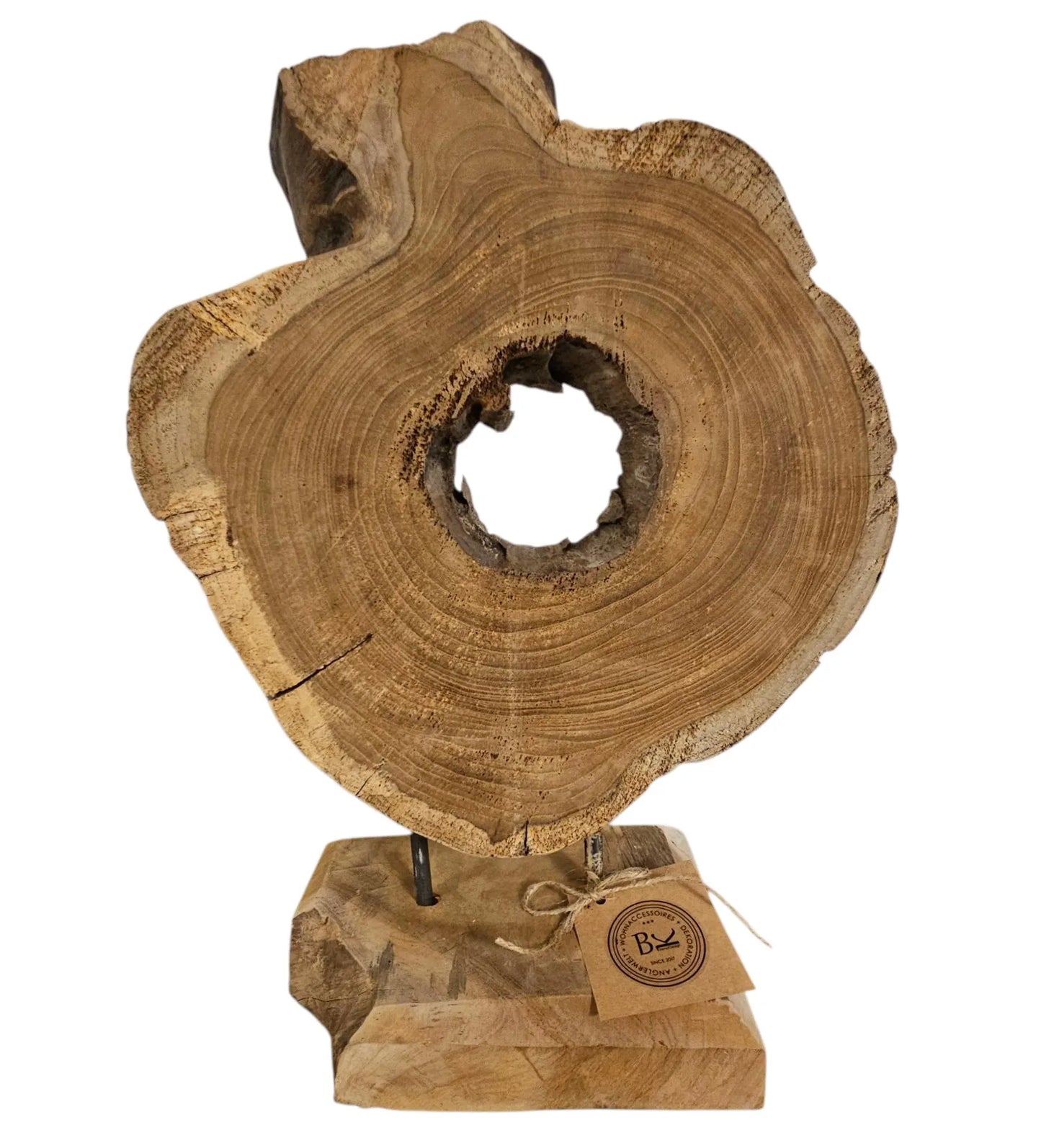 Ornament Baumscheibe auf Holzsockel Holz Skulptur Naturprodukt unbehandelt Nr1