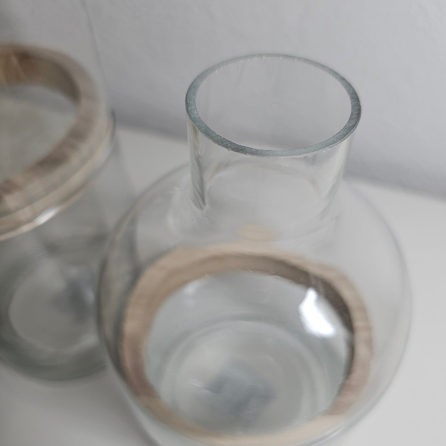 Glasvase transparent mit Holzring 3 Teile