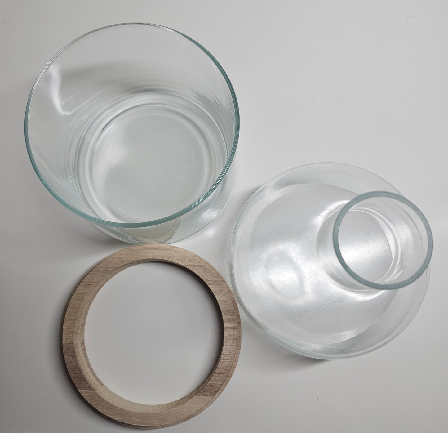 Glasvase transparent mit Holzring 3 Teile