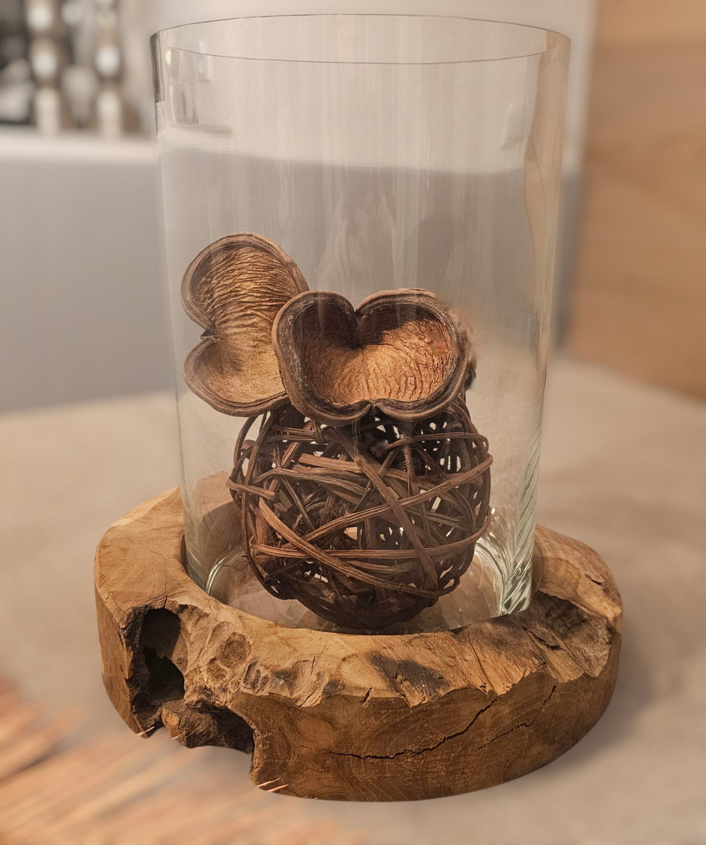 Glasvase auf Holzscheibe  aus 2 Teilen BK TrendDesign Nr2