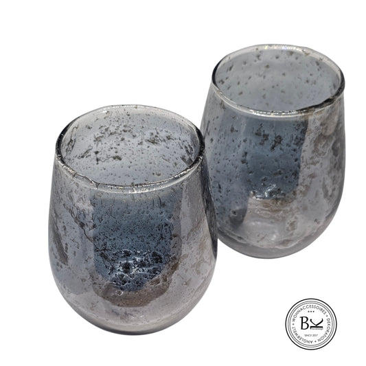 Teelichthalter aus Glas Handgemacht grau 2er Set