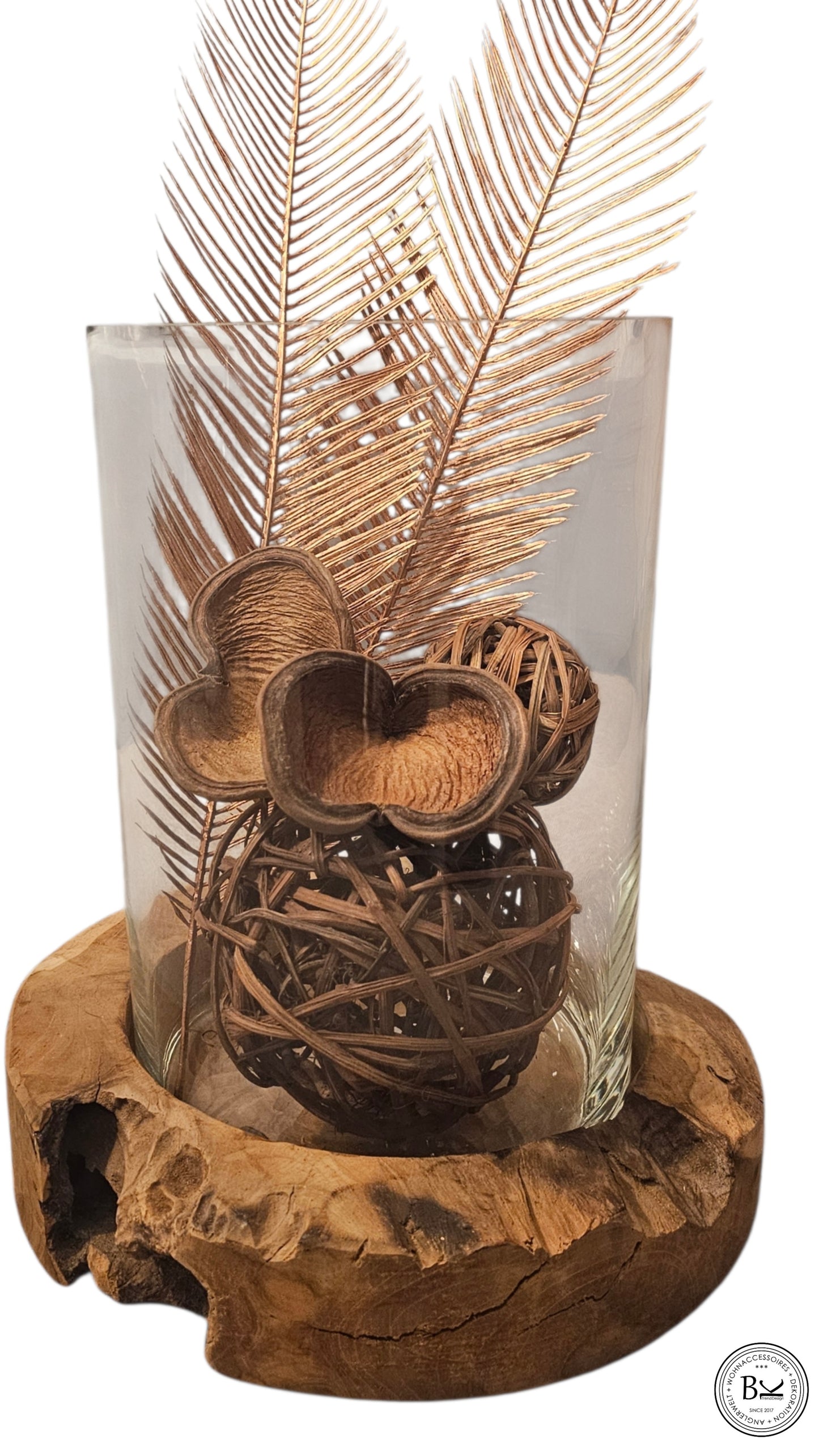 Glasvase auf Holzscheibe  aus 2 Teilen BK TrendDesign Nr2