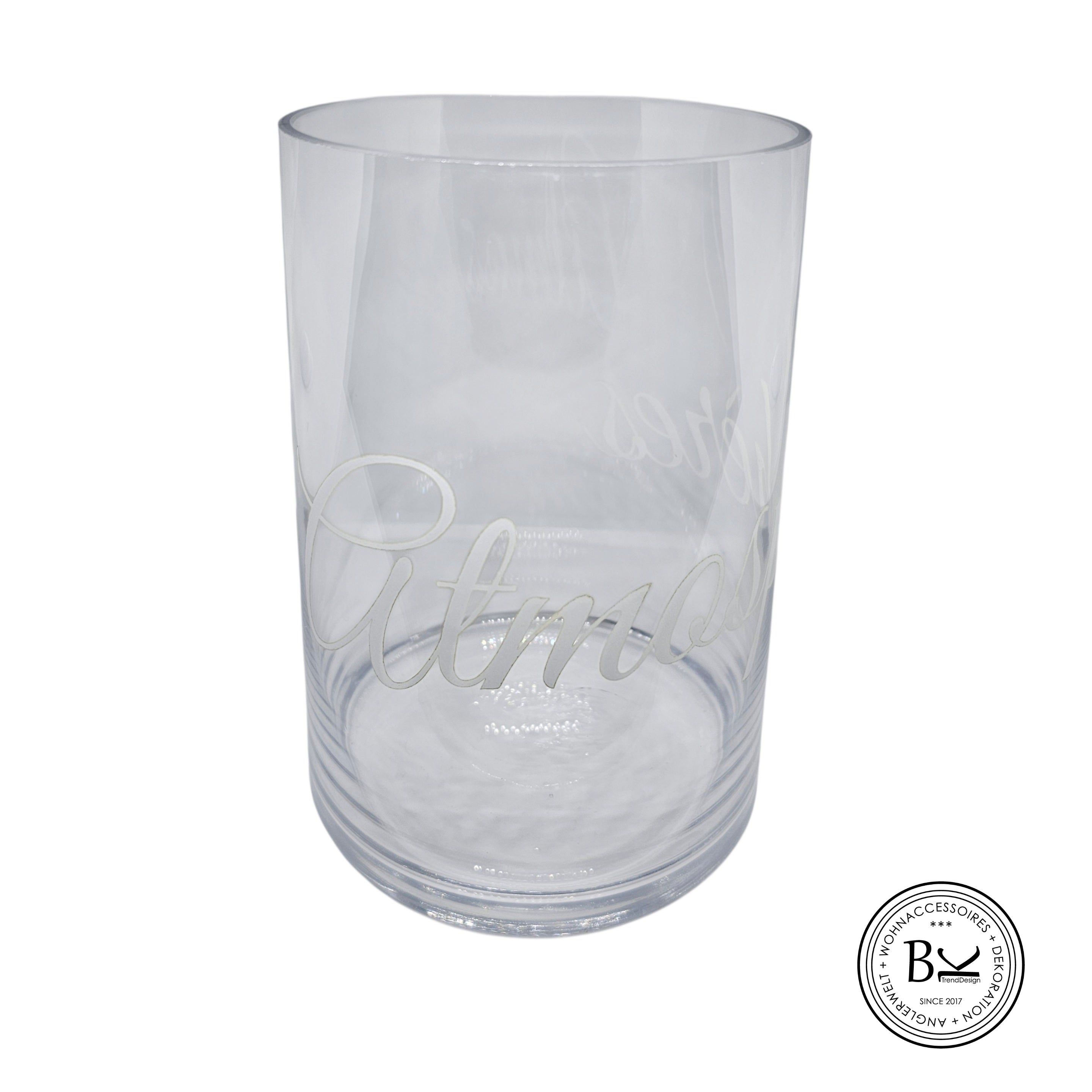 Blumenvase Glasvase Landhaus Vintage Shabby Schriftzug "Atmospheres"