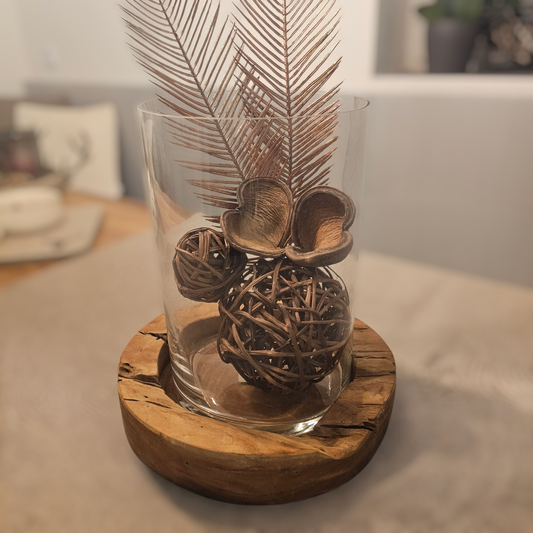 Glasvase auf Holzscheibe  aus 2 Teilen BK TrendDesign Nr6