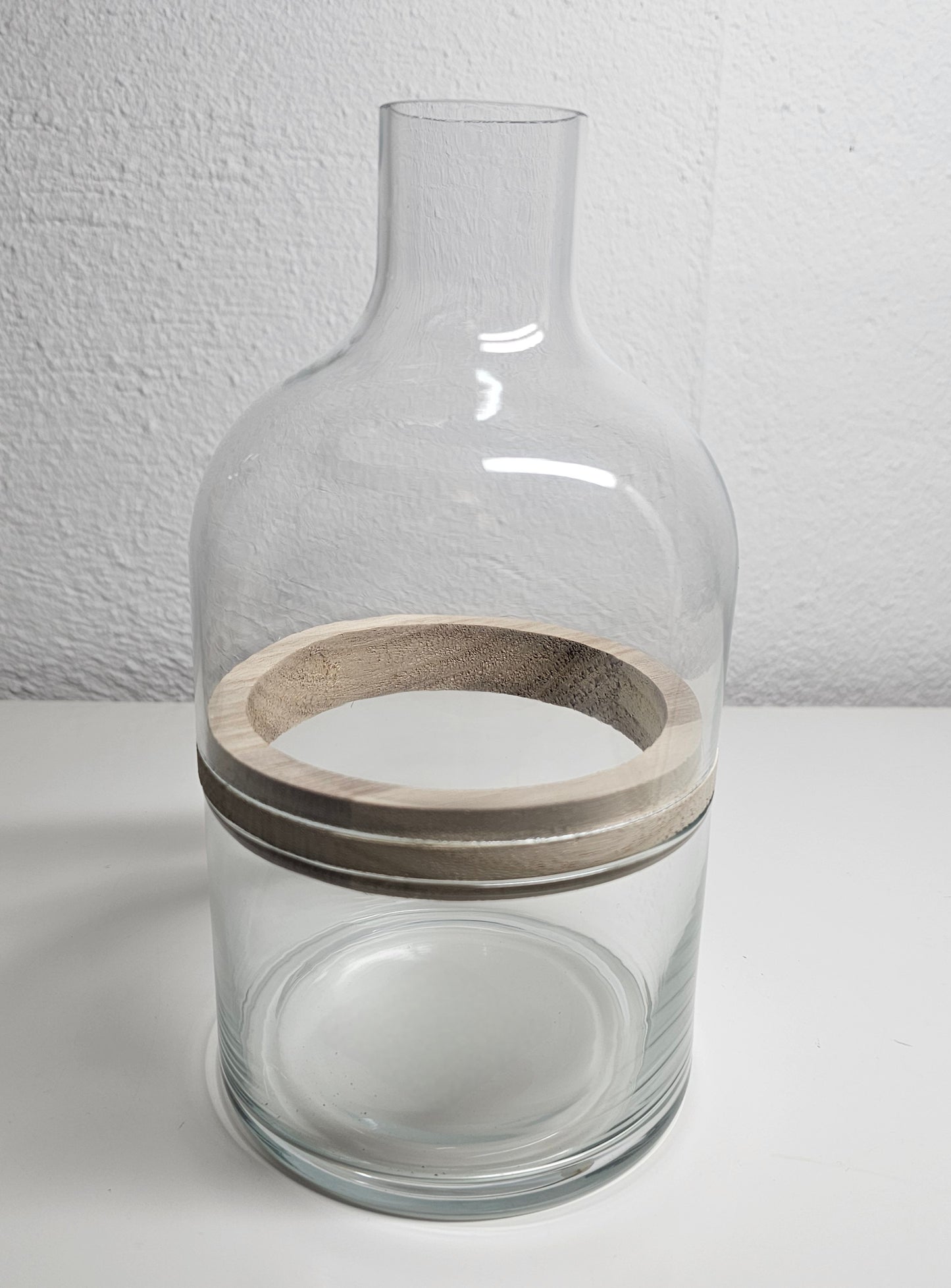 Glasvase transparent mit Holzring 3 Teile