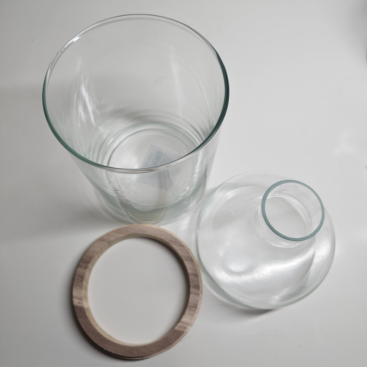 Glasvase transparent mit Holzring 3 Teile